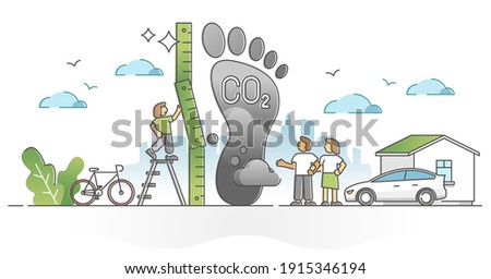 Carbon footprint pollution as CO2 emission environmental impact outline concept. Dangerous dioxide effect on planet ecosystem and sustainability vector illustration. Foot symbol as global greenhouse.