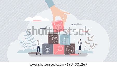 Objective for business as successful target aim results tiny person concept. Company goal achievement after precise, efficient and planned work strategy vector illustration. Profit growth progress.