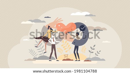 Strong community and connection between races and genders tiny person concept. Cooperation and strong union as partnership and solidarity symbol vector illustration. Infinity love, care and support.