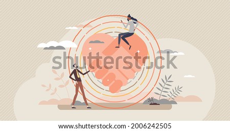 Dignity relationship with honor and respect attitude tiny person concept. Partnership esteem, support and care scene with heart shape handshake vector illustration. Trust and equality in togetherness. Сток-фото © 
