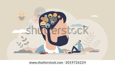 Inner voice as different emotion and feeling reflections tiny person concept. Internal voice arguing with various opinions as mental frustration and psychological thoughts problems vector illustration