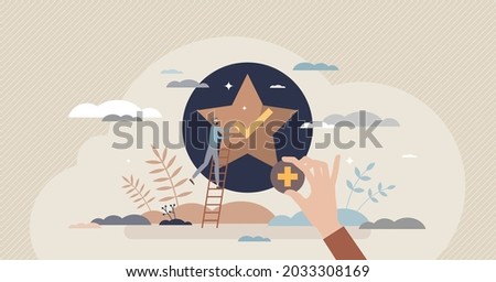 Added value as business service or product quality growth tiny person concept. Additional satisfaction attachment for better user experience vector illustration. Valuable investment and development. Stock foto © 