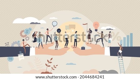 Business cooperation as new agreement or deal development tiny person concept. Partnership and collaboration for B2B project vector illustration. Businessman handshake as company colleague interaction
