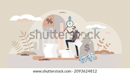 Actuary work to measure and predict risk or uncertainty tiny person concept. Financial assessment service to evaluate risks and dangers vector illustration. Business future info prediction and care.