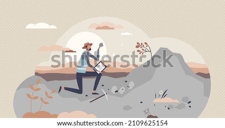 Geoscientist occupation as geological scientist work project tiny person concept. Solid ground rock layer examination and research to learn new material layers and land elements vector illustration. Stock foto © 