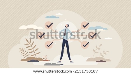 Competence and experienced ability to do performance tiny person concept. Skills and effective attitude with learning and self development vector illustration. Professional knowledge and experience Stock foto © 