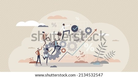 Productive business development with effective team tiny person concept. Company process optimization for high work efficiency and successful growth vector illustration. Teamwork productivity power.