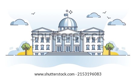 Government building as classical official parliament house outline concept. Country representatives institution object with library, museum, school or courthouse architecture type vector illustration.