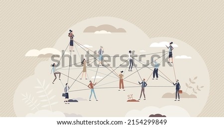 Open communication and employees thoughts sharing tiny person concept. Business model with free ideas exchanging and discussion around all partners vector illustration. Group connection network.