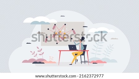 Semantics technology and data encoding for machine learning tiny person concept. IT tool for AI systems language understanding vector illustration. Information processing software for info recognition Stock foto © 