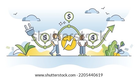 Energy demand or electricity consumption with increased price outline concept. Power market analytic and forecasting with expensive peak hours vector illustration. Financial diagram with supply data.