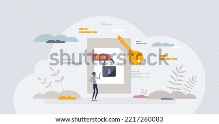 Unlock PDF tool for file editing and document access tiny person concept. Open password locked information with software tool vector illustration. Application to allow text adding and changes making.