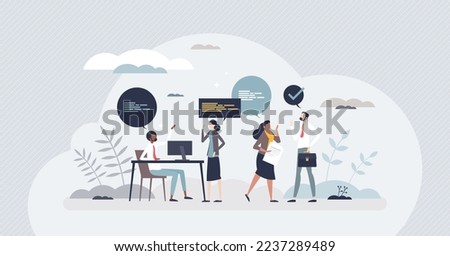 Interpersonal skills as ability to communicate and talk tiny person concept. Workplace soft skill for professional collaboration and interaction with colleagues vector illustration. Speaking at work.