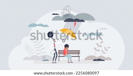 Cognitive behavioral therapy or CBT for mental health tiny person concept. Emotional and psychological support for patient with thinking disorders, anxiety and mind depression vector illustration.