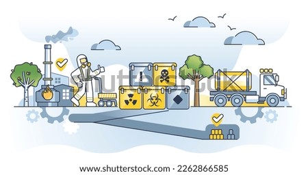 Hazardous waste management for toxic radioactive materials outline concept. Safe underground disposal and chemical trash barrel storage as responsible and sustainable service vector illustration.