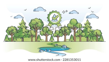 Forest certification from environmental standard inspection outline concept. Timber cut accept and permit from FSC evaluation vector illustration. Nature friendly and sustainable tree management.