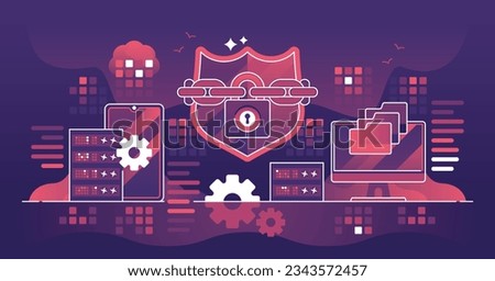 Endpoint security and user device protection from threats outline concept. Prevent client from cyberattacks and hacker attacks with strong firewall, safeguard shield and password vector illustration