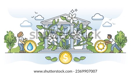 Sustainable finance as green ecological business development outline concept. Environmental economy with ESG strategy or principles vector illustration. Nature friendly banking for responsible future