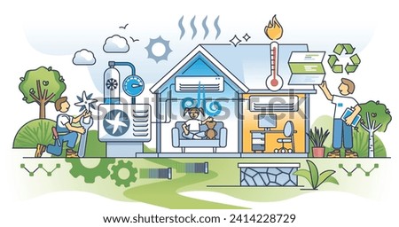 AC repair and HVAC system maintenance and installation outline concept. Professional heating or cooling unit inspection for effective usage vector illustration. Cleaning conditioning appliances.