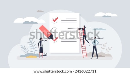 To do list as checklist with work agenda and tasks tiny person concept. Schedule report with successfully done and complete jobs vector illustration. Check note for easy and effective time management