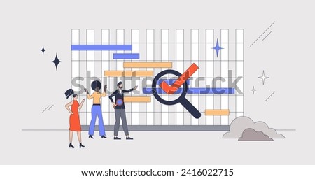 Gantt chart as effective time management framework retro tiny person concept. Business project planning with work task organization and productive strategy vector illustration. Efficient process tool