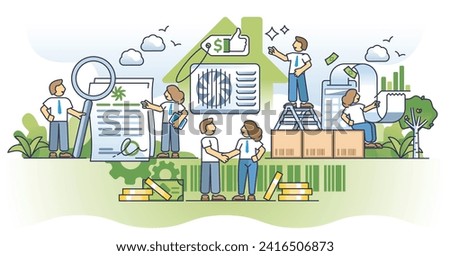 HVAC system cost and heating bills expense calculations outline concept. New, efficient and modern AC unit or climate control appliance installation to reduce utility payments vector illustration.