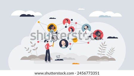 People analytics and HR data research for effective teamwork tiny person concept. Sociological monitoring and analysis with human resources data collecting and transforming vector illustration.