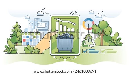 Waste reduction and garbage recycling eco strategy outline hands concept. Plan with nature conservation and reducing trash storage amount vector illustration. Effective and clean trash organization.