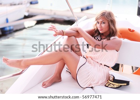 horizontal portrait of adorable woman on the yacht