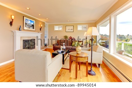 Beautiful home interior design with bright beige.