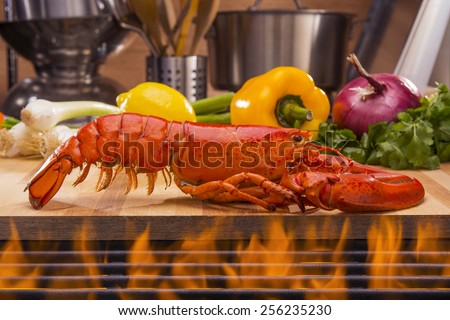 Fresh Steamed Lobster with Lemon, Fresh Vegetables and Barbecue Grill