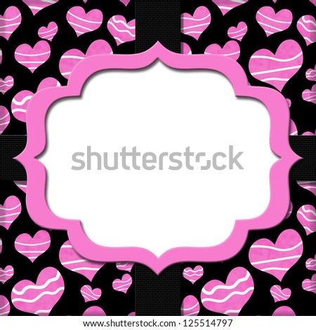 Retro Pink and Black Heart-shaped with Ribbon Background for your message or invitation with copy-space in the middle