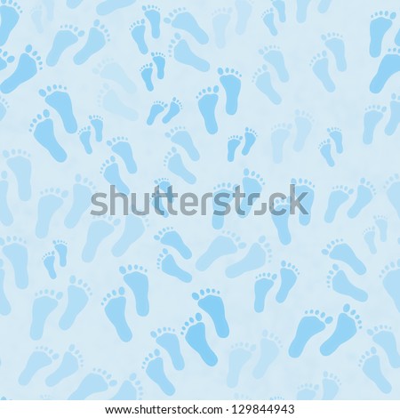 Pale Blue  Fabric with footprints background that is seamless, baby background