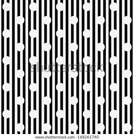 White Polka Dots with Black and White Striped Textured Fabric Background that is seamless and repeats
