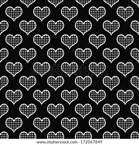 Black and White Polka Dot Hearts Pattern Repeat Background that is seamless and repeats