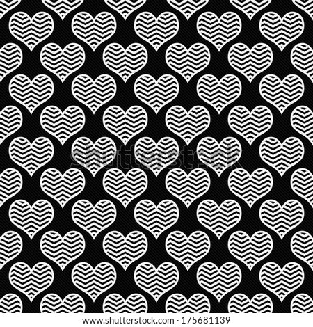 Black and White Chevron Hearts Pattern Repeat Background that is seamless and repeats