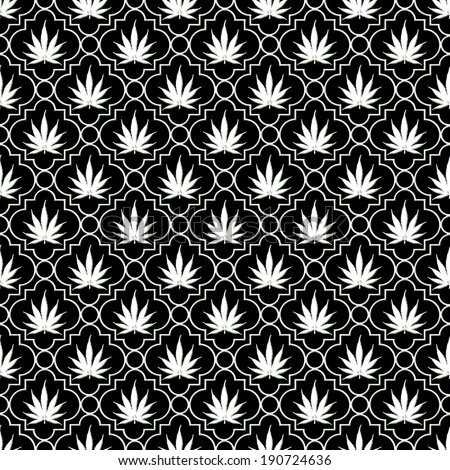 Black and White Marijuana Leaf Pattern Repeat Background that is seamless and repeats