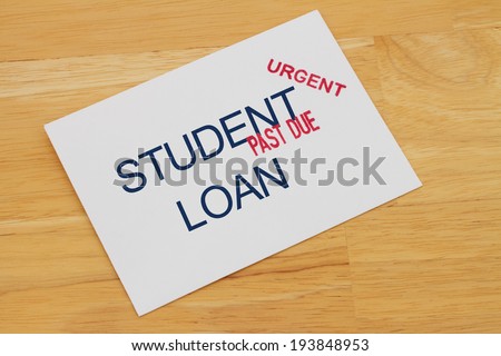Student Loan Payment Past Due envelop with past due and urgent stamps on a wooden desk