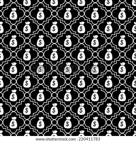 Black and White Money Bag Repeat Pattern Background that is seamless and repeats