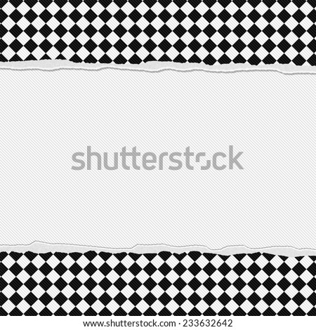 Black and White Checkered Frame with Torn Background with center for copy-space, Classic Torn Checkered Frame