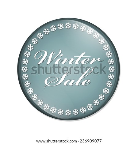 Winter Sale Button, A blue button with snowflakes with words Winter Sale isolated on a white background