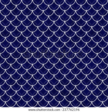 Navy and White Shells with Interlocking Circles Tiles Pattern Repeat Background that is seamless and repeats