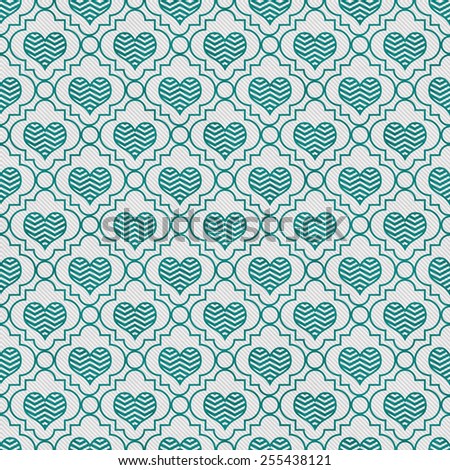 Teal and White Chevron Hearts Tile Pattern Repeat Background that is seamless and repeats