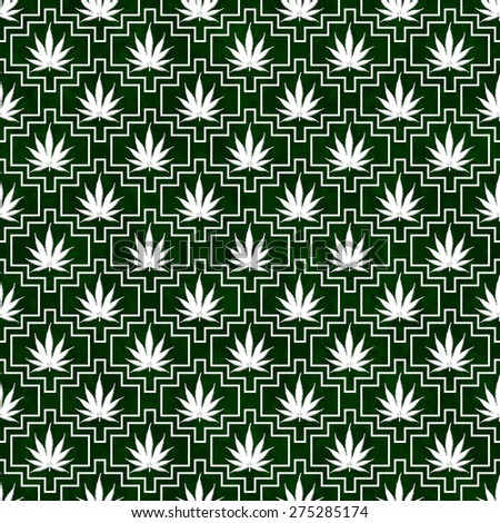 Green and White Marijuana Tile Pattern Repeat Background that is seamless and repeats
