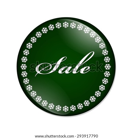 Winter Sale Button, A green button with snowflakes with word Sale isolated on a white background