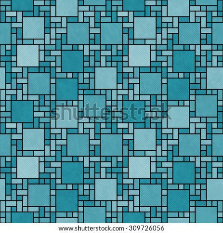 Teal and Black Square Mosaic Abstract Geometric Design Tile Pattern Repeat Background that is seamless and repeats