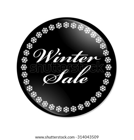 Winter Sale Button, A black button with snowflakes with words Winter Sale isolated on a white background
