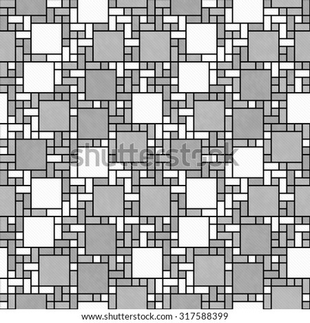 Gray, White and Black Square Mosaic Abstract Geometric Design Tile Pattern Repeat Background that is seamless and repeats