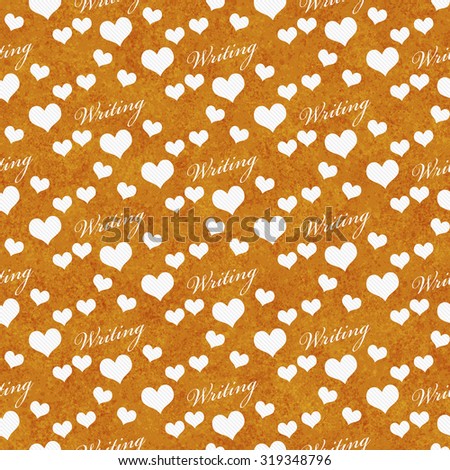 Orange and White I Love Writing Tile Pattern Repeat Background that is seamless and repeats