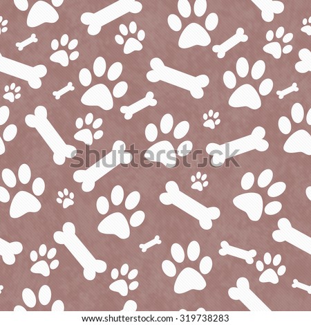 Brown and White Dog Paw Prints and Bones Tile Pattern Repeat Background that is seamless and repeats